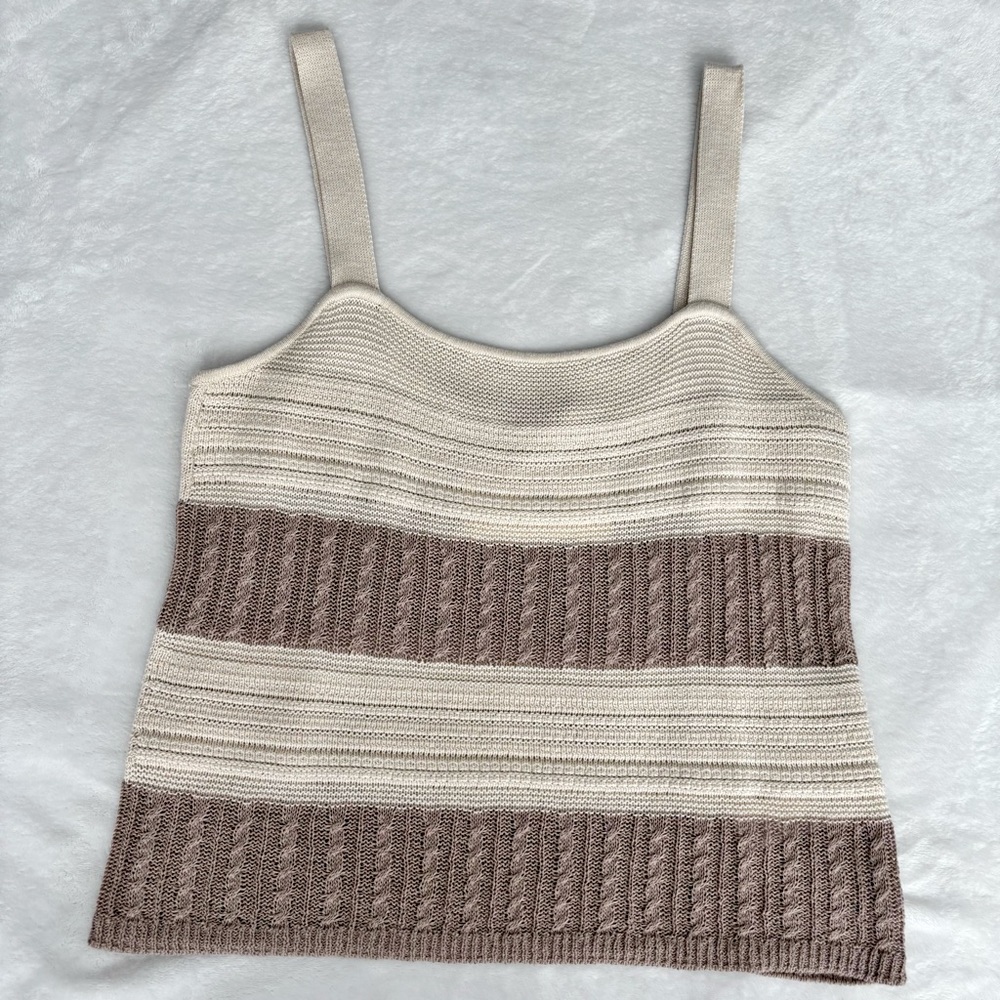 SPLENDID Nicola Cream and Tan Sweater Tank Top--M